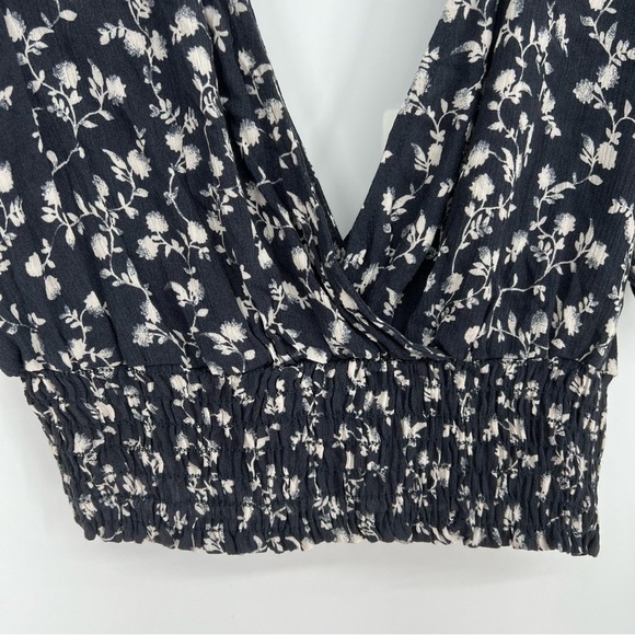 Pookie & Sebastian Ditzy Floral Navy White Bubble Puff Sleeve Crop‎ Top Blouse V - Picture 4 of 10